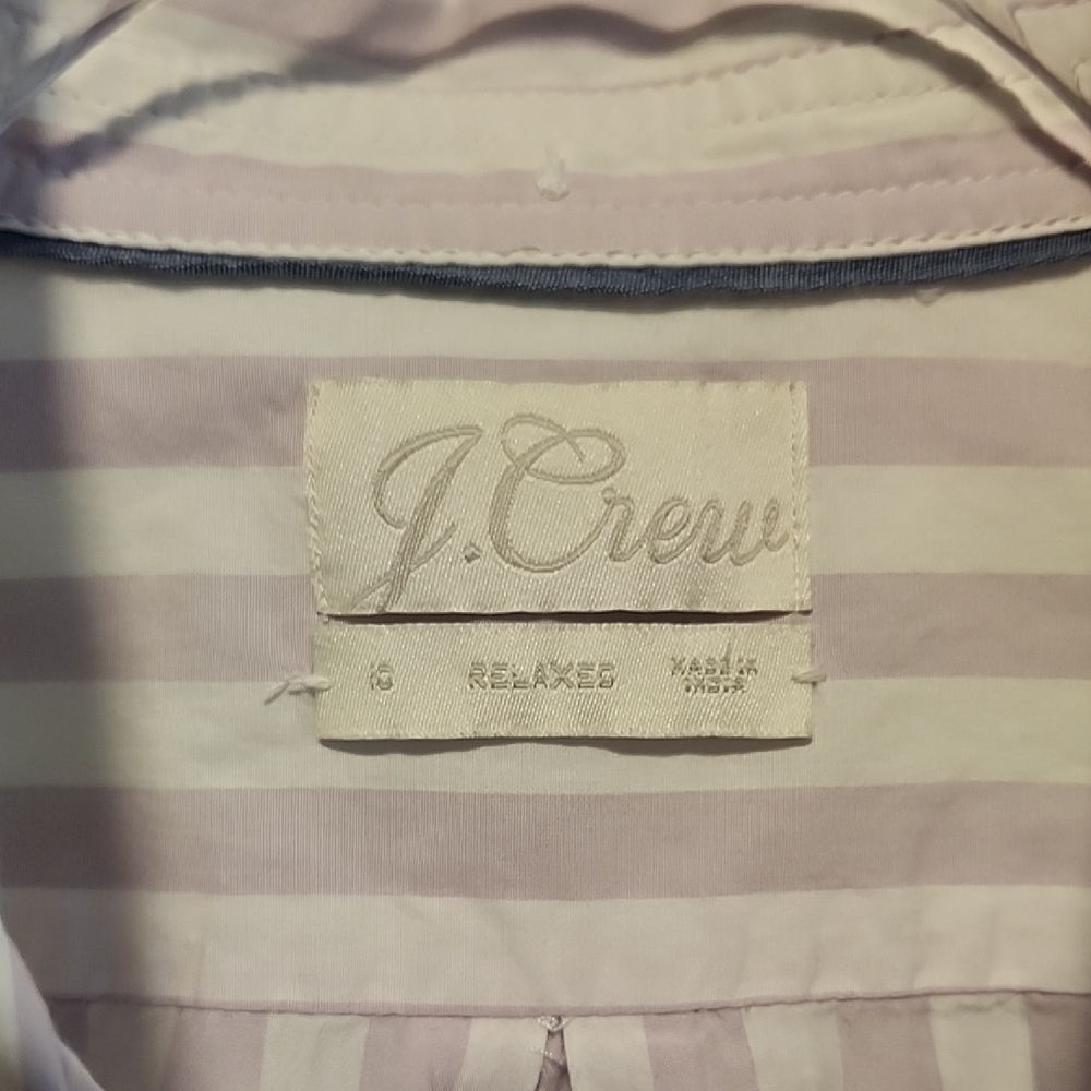 J. Crew Preppy Pastel Light Lavender White Relaxed Fit Striped Button Up 10 - Picture 2 of 8